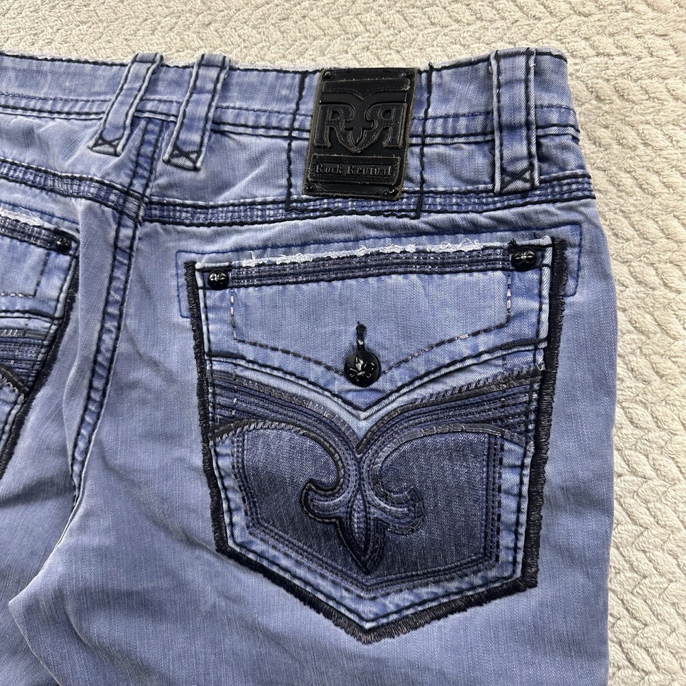 Rock Revival Sycamore Biker Jeans Mens 40x34 Blue Light Wash Skinny Denim Pants - Picture 10 of 16